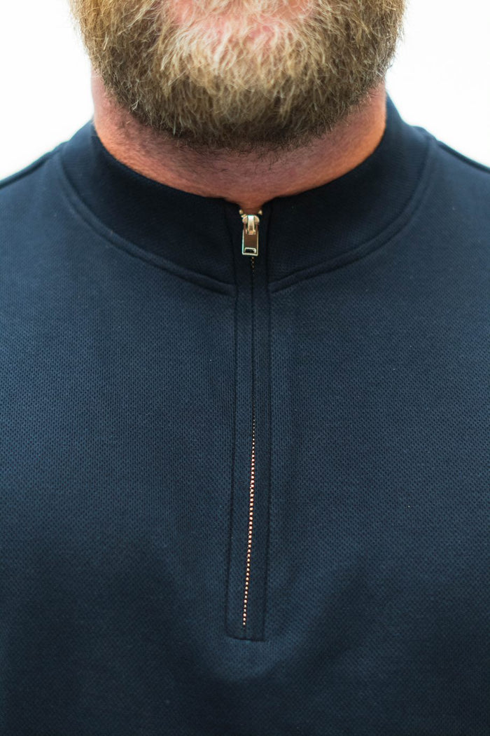 Casual Friday Theis Pique Zipper T-Shirt in Navy
