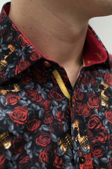 Claudio Lugli Red Rose & Gold Skull Shirt