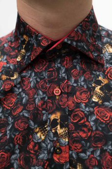 Claudio Lugli Red Rose & Gold Skull Shirt