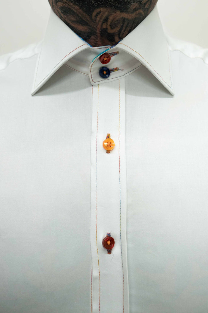 Claudio Lugli White Shirt With Multi-Coloured Buttons