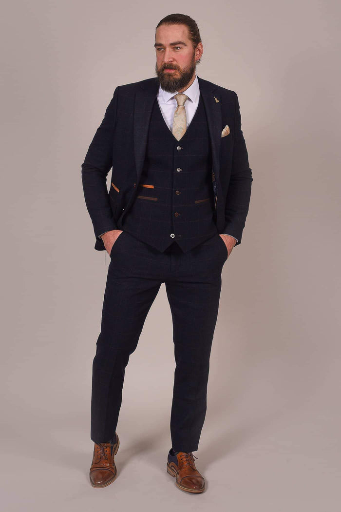 Fratelli Dark Navy Tweed Style Blazer With Subtle Check
