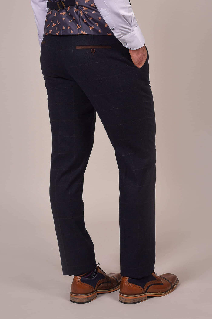 Fratelli Dark Navy Tweed Style Trousers With Subtle Check