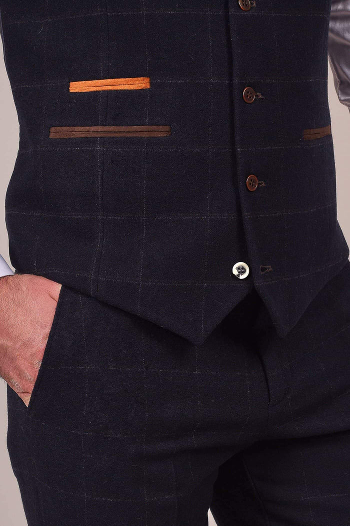 Fratelli Dark Navy Tweed Style Trousers With Subtle Check