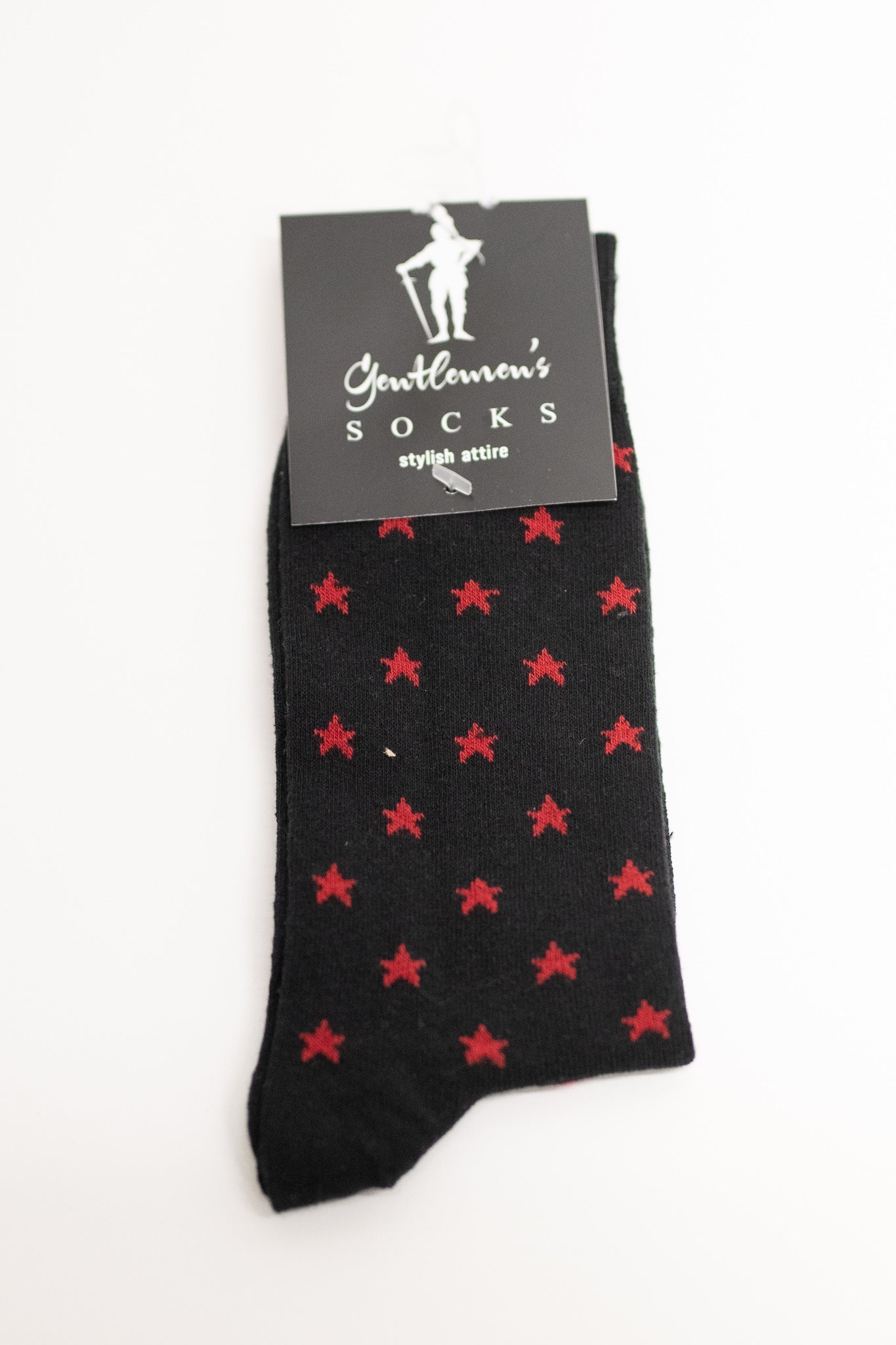 Gentlemen's Socks Black Socks with Red Stars One Size