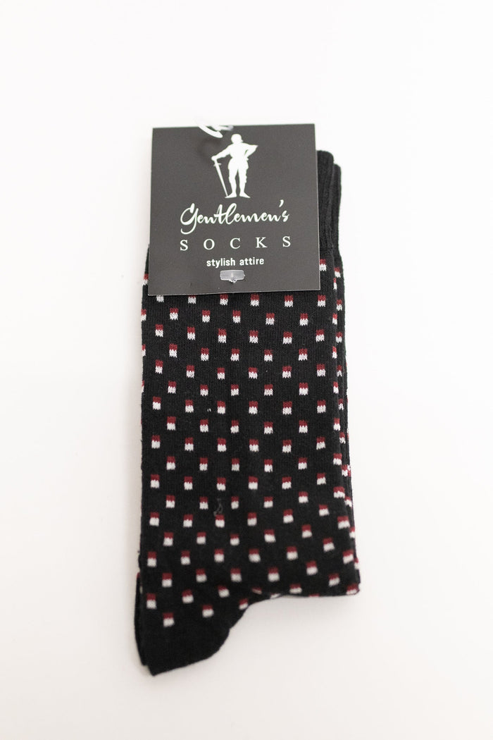Gentlemen's Socks Black Socks with Red & White Squares One Size