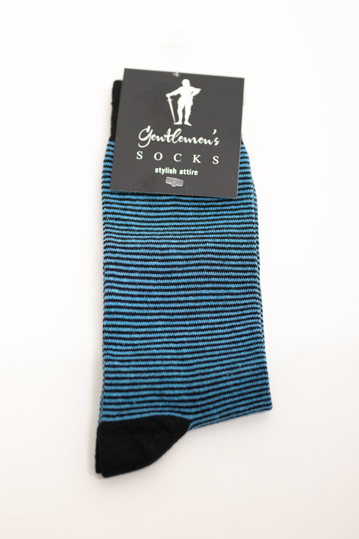 Gentlemen's Socks Black Socks with Sky Blue Stripes One Size
