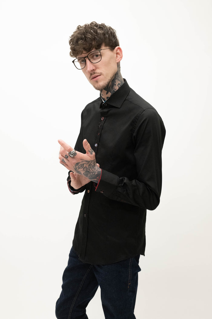 Guide London Black Shirt With Multi Coloured Buttons