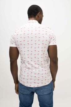 Guide London Flamingo Print Short Sleeve Shirt