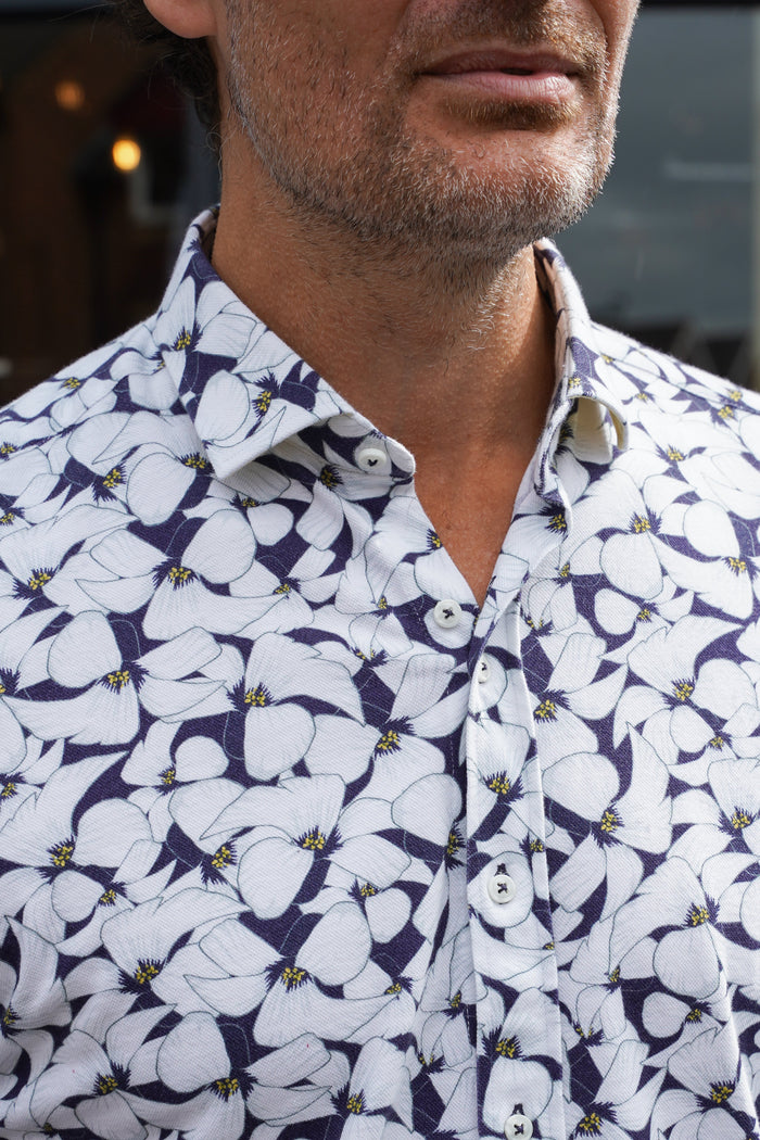 Guide London Navy & White Floral Short Sleeve Shirt