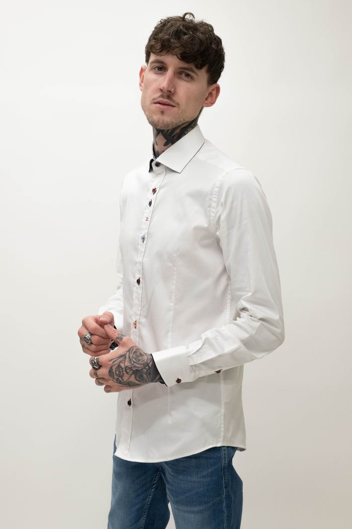 Guide London White Shirt With Multi Coloured Buttons