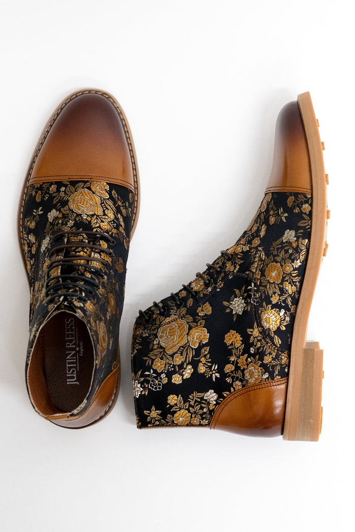 Justin Reess Adam Floral Boots In Brown