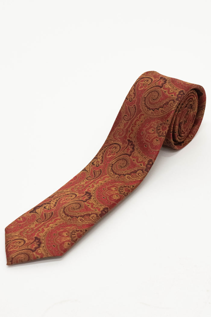 Knightsbridge Neckwear Tan & Red Silk Paisley Tie