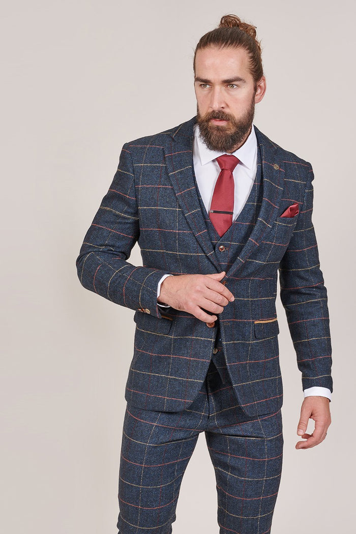 Marc Darcy Eton Navy Check Tweed Style Suit Blazer