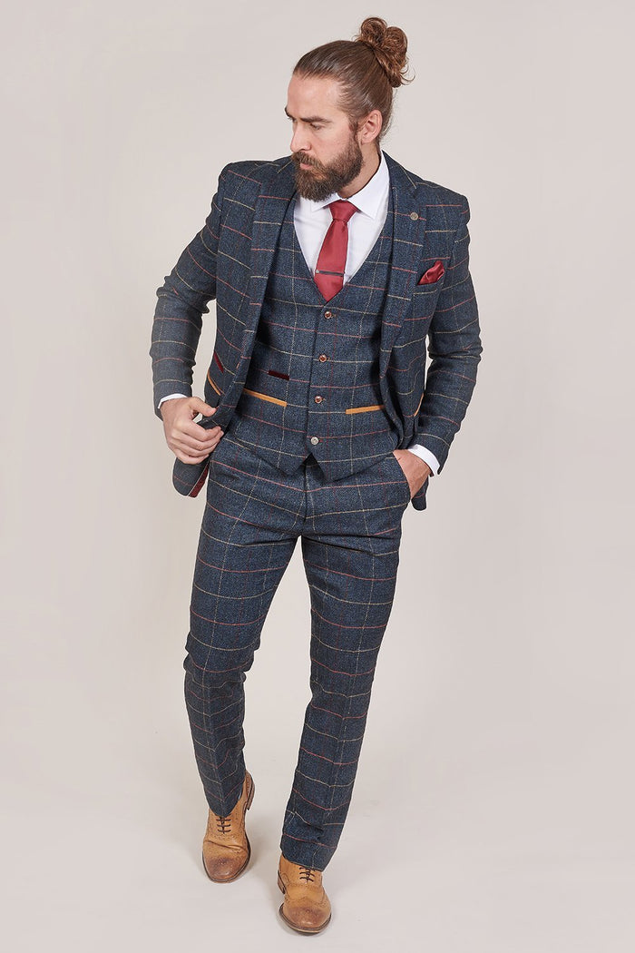 Marc Darcy Eton Navy Check Tweed Style Suit Trousers