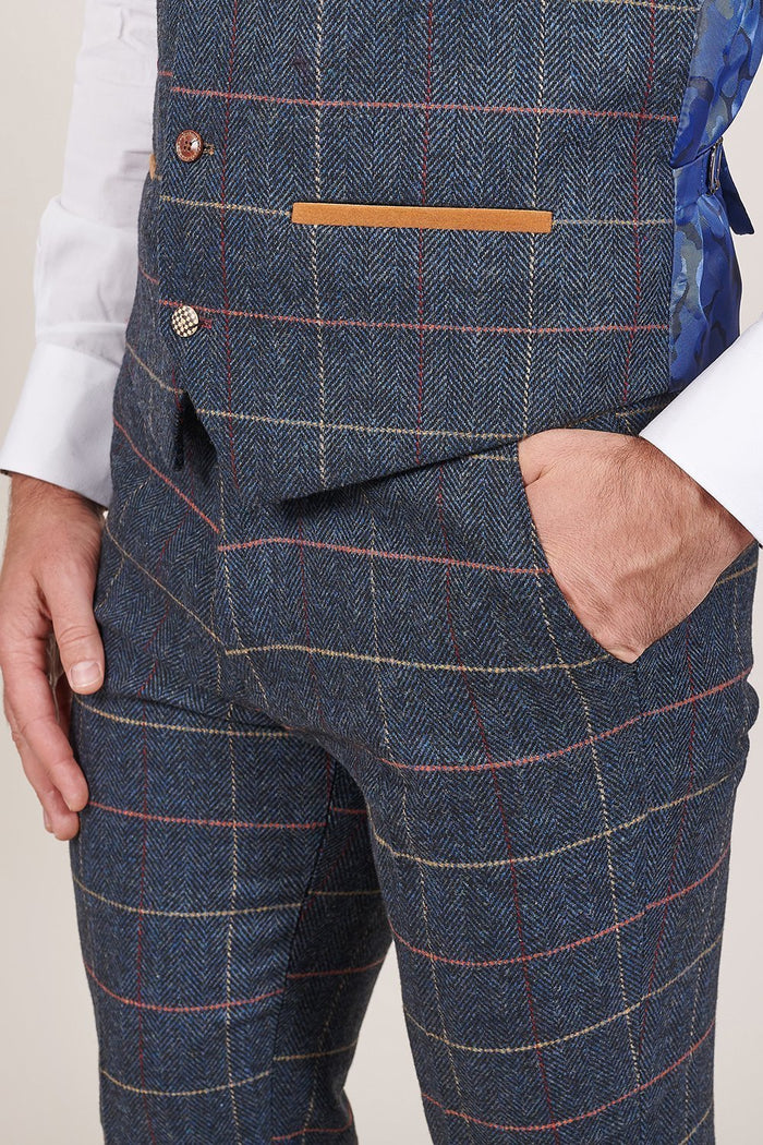 Marc Darcy Eton Navy Check Tweed Style Suit Trousers