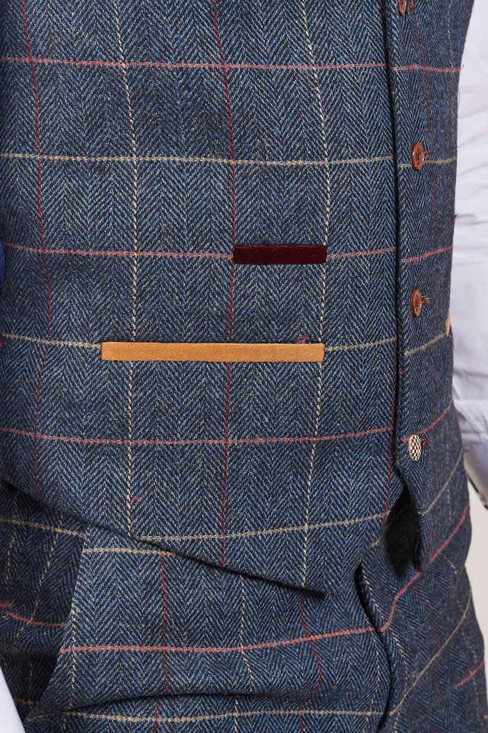 Marc Darcy Eton Navy Check Tweed Style Suit Waistcoat