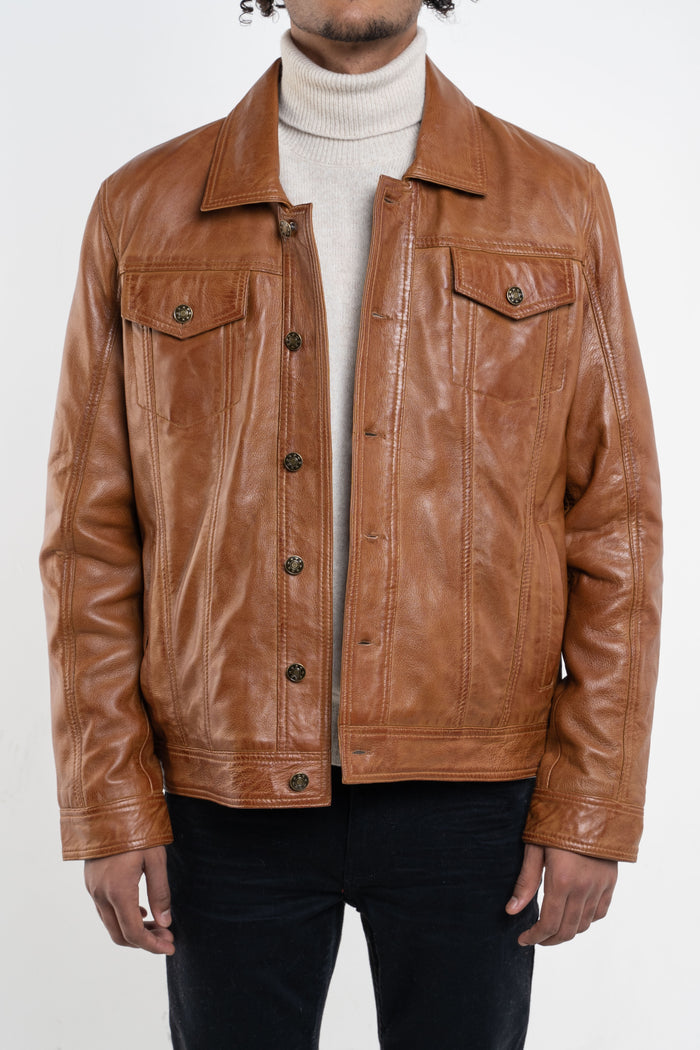 Real Hoxton Tan Leather Trucker Jacket M