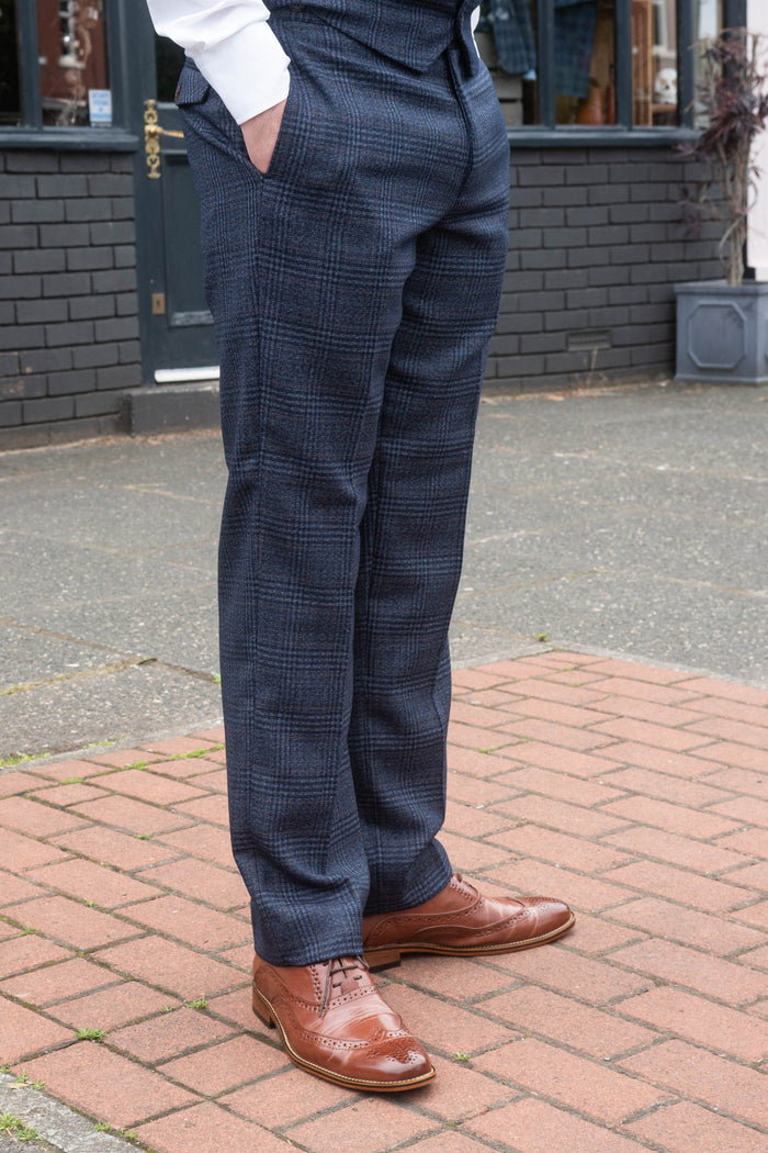 Skopes Woolf Navy Check Tweed Style Trousers