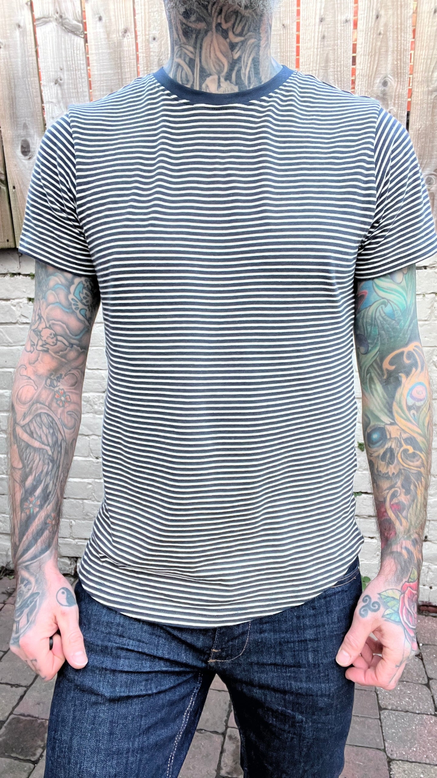Solid Navy Striped Crew Neck T-Shirt S